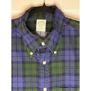Brooks Brothers Men’s Green/Blue Plaid Button Down Shirt Size Large